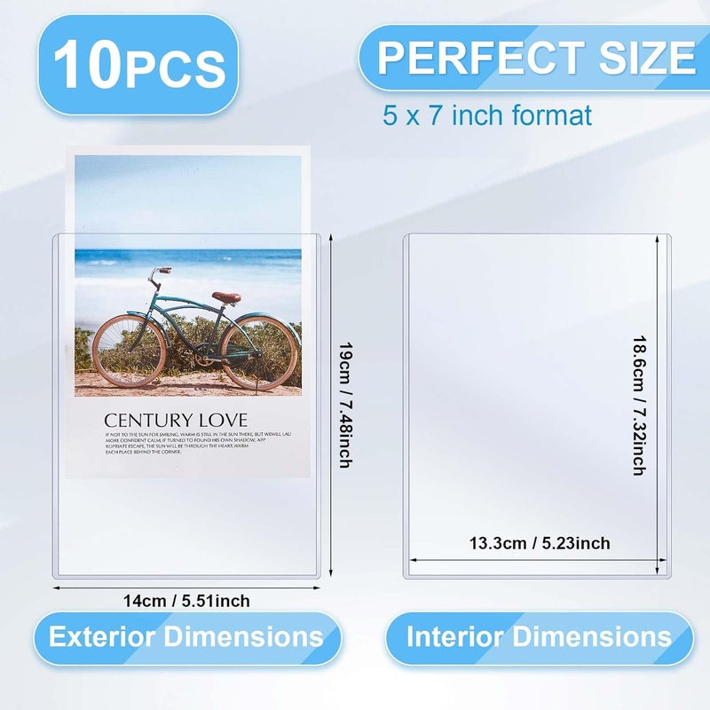 Teling 10 Pcs 5" x 7" Photo Sleeves Rigid Card Protectors Clear Waterproof Hard Plastic Page Sheet Protectors Top Loading Rigid Photo Card Postcard Sleeves for Album Paper Document Holder - Image 2